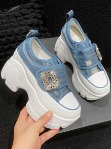 Women's High Heel Platform Sneakers - Blue - View 1