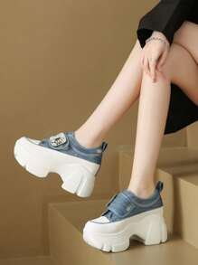 Women's High Heel Platform Sneakers - Blue - View 2