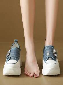 Women's High Heel Platform Sneakers - Blue - View 4