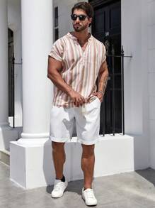 Manfinity RelaxMax 男士夏季休閒純色斜口口袋短褲 - 白色 - 查看 4