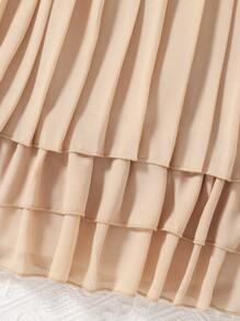 SHEIN Elladie kids Young Girl Bow Front Layer Hem Pleated Detail Halter Dress