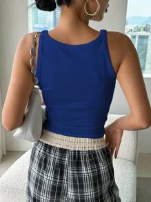 DAZY Solid Ribbed Knit Tank Top - Royal Blue - View 2