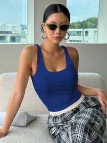 DAZY Solid Ribbed Knit Tank Top - Royal Blue - View 3