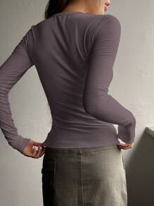 DAZY Half Button Ribbed Knit Tee,Fall Clothes Long Sleeve Women Tops