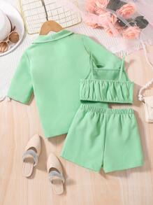 SHEIN 女小童青果領西裝外套&吊帶背心和短褲 - 薄荷綠 - 查看 2