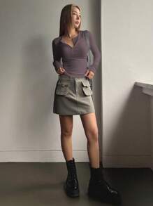 DAZY Half Button Ribbed Knit Tee,Fall Clothes Long Sleeve Women Tops