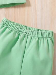 SHEIN 女小童青果領西裝外套&吊帶背心和短褲 - 薄荷綠 - 查看 6