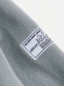 Muchica Letter Patched Polo Neck Drop Shoulder Sweatshirt - Dusty Blue - View 5