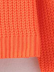 SHEIN Tween Girl Solid Drop Shoulder Crop Sweater - Orange - View 4