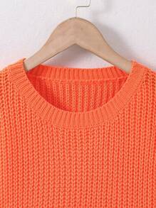 SHEIN Tween Girl Solid Drop Shoulder Crop Sweater - Orange - View 5