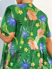 帶有和服的熱帶印花比基尼套裝 - 墨綠色 - 查看 4