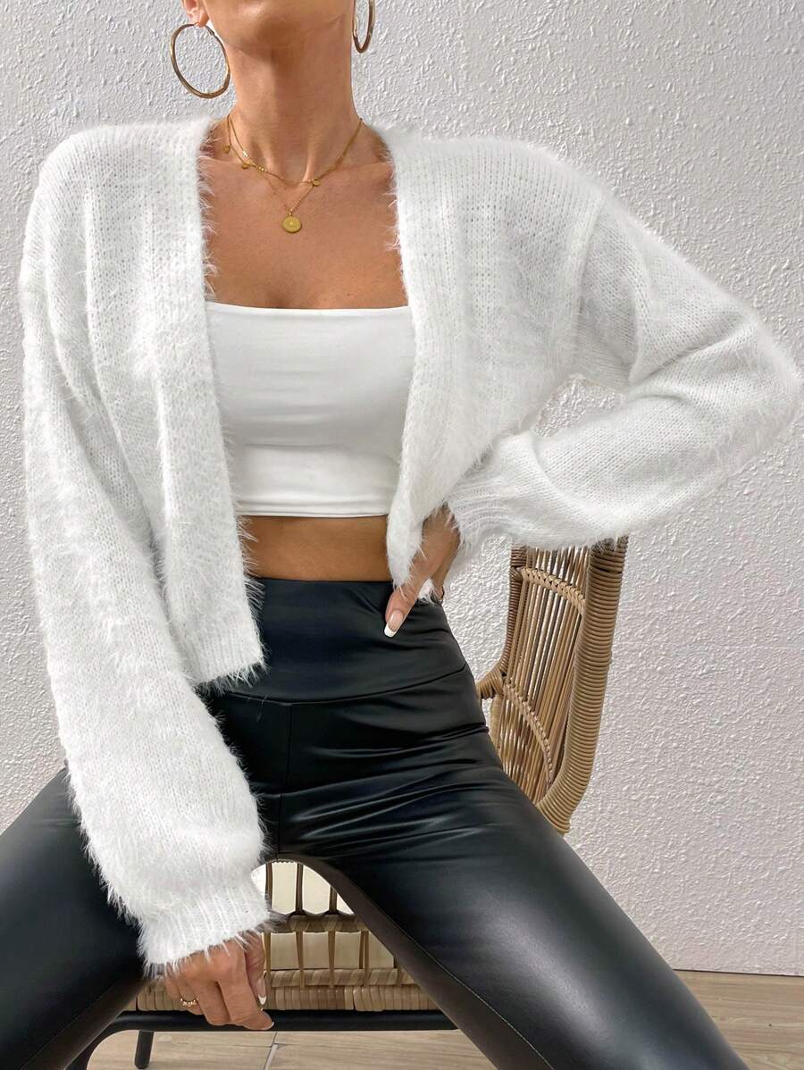 SHEIN Qutie 1 Miếng Thả vai Mở Mặt trước 	
Fuzzy Áo len Mở - trắng - Xem 1