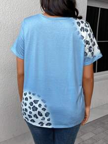 SHEIN Unity Talla grande Camiseta con estampado floral de leopardo - Celeste - Ver 2