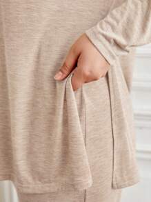 SHEIN Frenchy Plus Split Hem Tee & Pants - Apricot - View 4