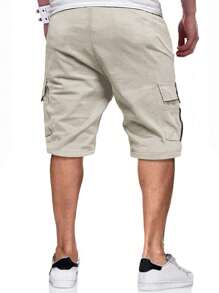 Manfinity Homme Men's Loose Fit Cargo Shorts With Flap Pockets And Drawstring Waist Color Block Casual Dad Me - Beige - View 2