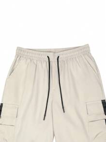 Manfinity Homme Men's Loose Fit Cargo Shorts With Flap Pockets And Drawstring Waist Color Block Casual Dad Me - Beige - View 4