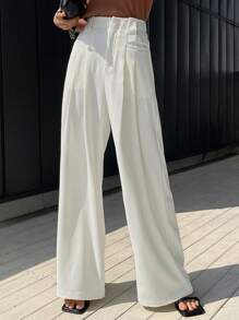 DAZY Quần âu nữ cạp cao xếp ly chi tiết - trắng - Xem 1