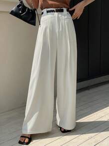 DAZY Quần âu nữ cạp cao xếp ly chi tiết - trắng - Xem 3