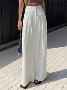 DAZY Quần âu nữ cạp cao xếp ly chi tiết - trắng - Xem 4