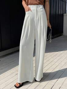 DAZY Quần âu nữ cạp cao xếp ly chi tiết - trắng - Xem 5