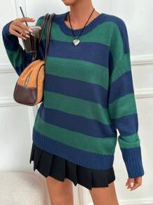 SHEIN Unity Color Block Drop Shoulder Sweater - Multicolor - View 1