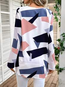 EMERY ROSE Geo Print Roll Tab Sleeve Blouse - Multicolor - View 2