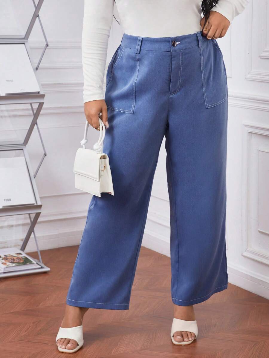 SHEIN EZwear Hơn Cao eo Quần ống rộng - Màu xanh lam - Xem 1