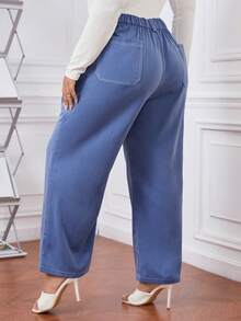 SHEIN EZwear Hơn Cao eo Quần ống rộng - Màu xanh lam - Xem 2