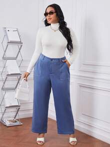 SHEIN EZwear Hơn Cao eo Quần ống rộng - Màu xanh lam - Xem 4