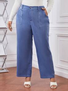 SHEIN EZwear Hơn Cao eo Quần ống rộng - Màu xanh lam - Xem 3