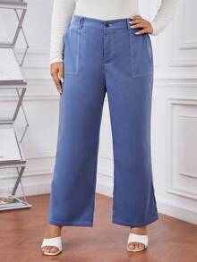 SHEIN EZwear Hơn Cao eo Quần ống rộng - Màu xanh lam - Xem 5