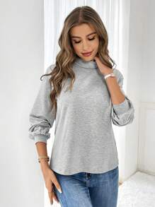 SHEIN Essnce Mock Neck Split Backless Lantern Sleeve Sweatshirt