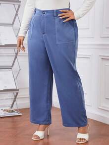 SHEIN EZwear Hơn Cao eo Quần ống rộng - Màu xanh lam - Xem 6