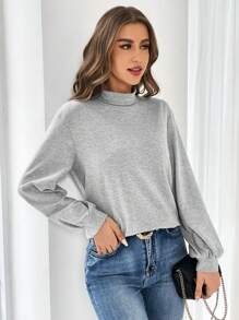 SHEIN Essnce Mock Neck Split Backless Lantern Sleeve Sweatshirt