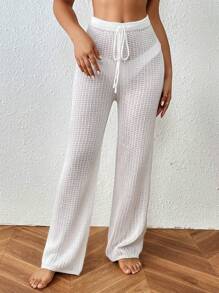 SHEIN Swim Summer Beach Drawstring Waist Tie Front Cover Up Pants - White - View 1
