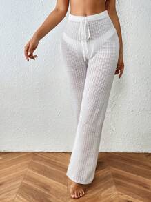 SHEIN Swim Summer Beach Drawstring Waist Tie Front Cover Up Pants - White - View 4