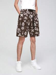 GAWX Men Allover Print Buckle Knot Waist Shorts