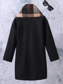 SHEIN Tween Boy Double Breasted Trench Coat With Scarf - Black - View 2