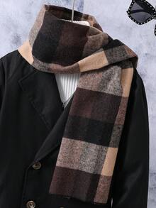 SHEIN Tween Boy Double Breasted Trench Coat With Scarf - Black - View 6