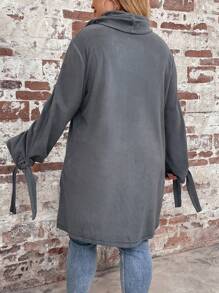 SHEIN LUNE Hơn cổ áo xếp nếp Knot Cuff Áo thun - Màu xám đen - Xem 4