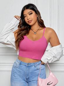 SHEIN EZwear 大碼素色針織吊帶短上衣 - 粉色 - 查看 1