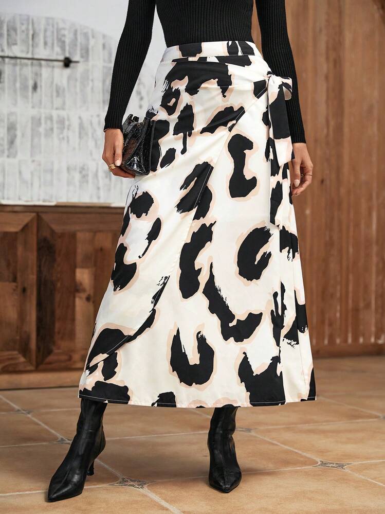 SHEIN Clasi Graphic Print Knot Side Wrap Skirt - Multicolor - View 1
