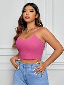 SHEIN EZwear 大碼素色針織吊帶短上衣 - 粉色 - 查看 4