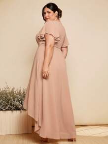 SHEIN Belle Hơn 1 Miếng áo tay bướm Hem cao thấp Váy phù dâu - Màu be - Xem 2