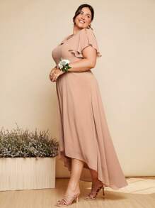 SHEIN Belle Hơn 1 Miếng áo tay bướm Hem cao thấp Váy phù dâu - Màu be - Xem 4