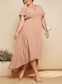 SHEIN Belle Hơn 1 Miếng áo tay bướm Hem cao thấp Váy phù dâu - Màu be - Xem 5