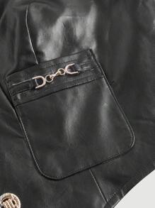 SHEIN MOD Button Front PU Leather Vest Jacket Without Blouse - Black - View 4