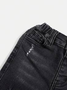 SHEIN Young Boy Ripped Solid Jeans - Dark Grey - View 5