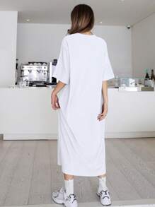 DAZY Solid Drop Shoulder Tee Dress Sundress - White - View 2