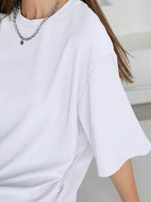 DAZY Solid Drop Shoulder Tee Dress Sundress - White - View 5